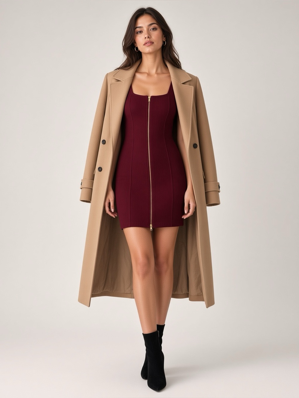 Intimately Free People Burgundy Zip-Front Sleeveless Mini Dress Size M
